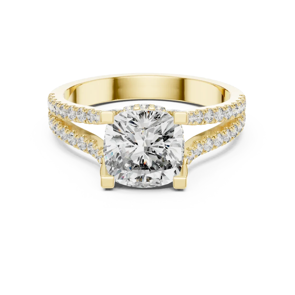 Ethereal Cushion Cut Pavé-Set Split Shank Solitaire Ring - Image 2