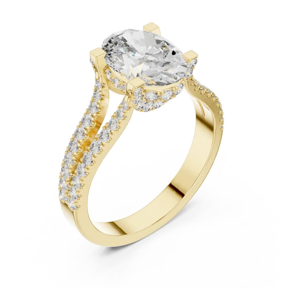 Discover the radiant beauty of our oval-cut solitaire ring, featuring a brilliant-cut center and pavé-set band. Elevate your collection today.