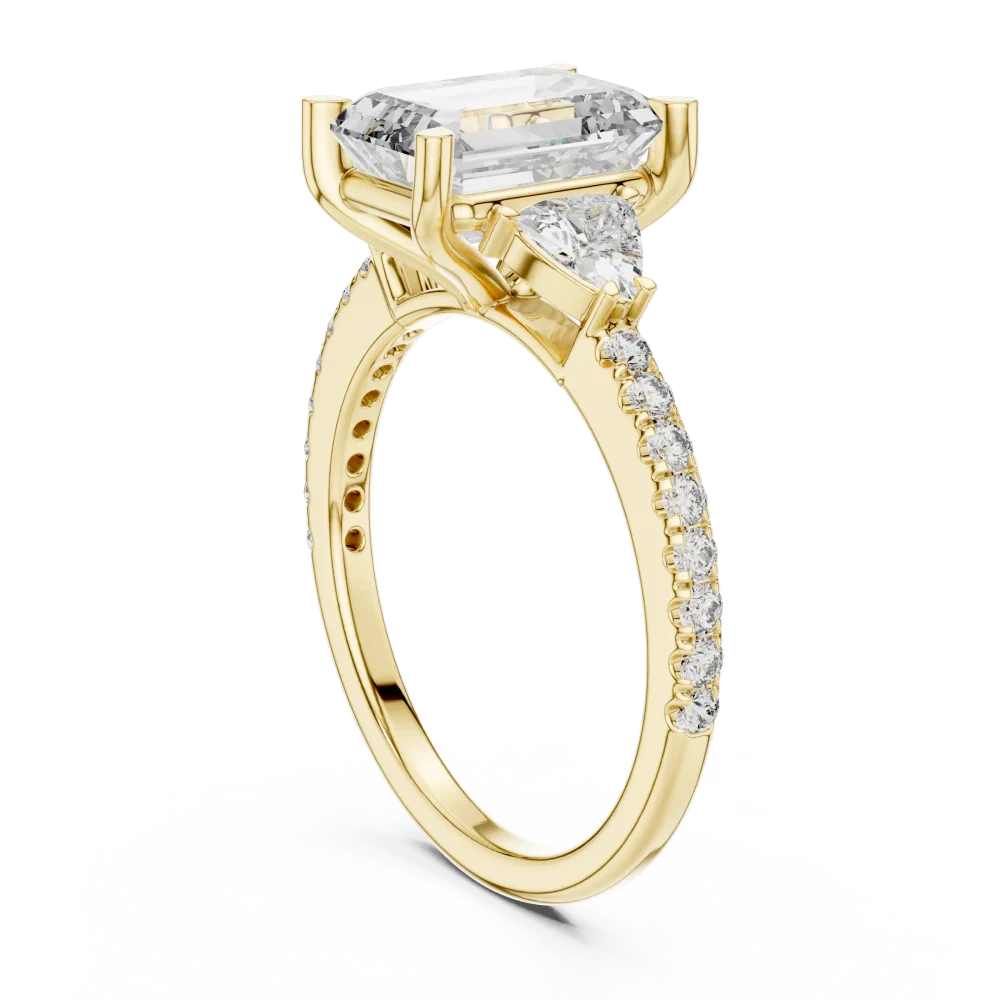 Symmetry Emerald and Trillion Cut Three Stone Solitaire Ring - Image 3