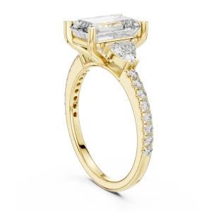 Symmetry Emerald and Trillion Cut Three Stone Solitaire Ring - Image 3