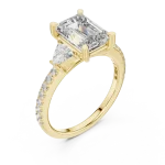 Symmetry Emerald and Trillion Cut Three Stone Solitaire Ring