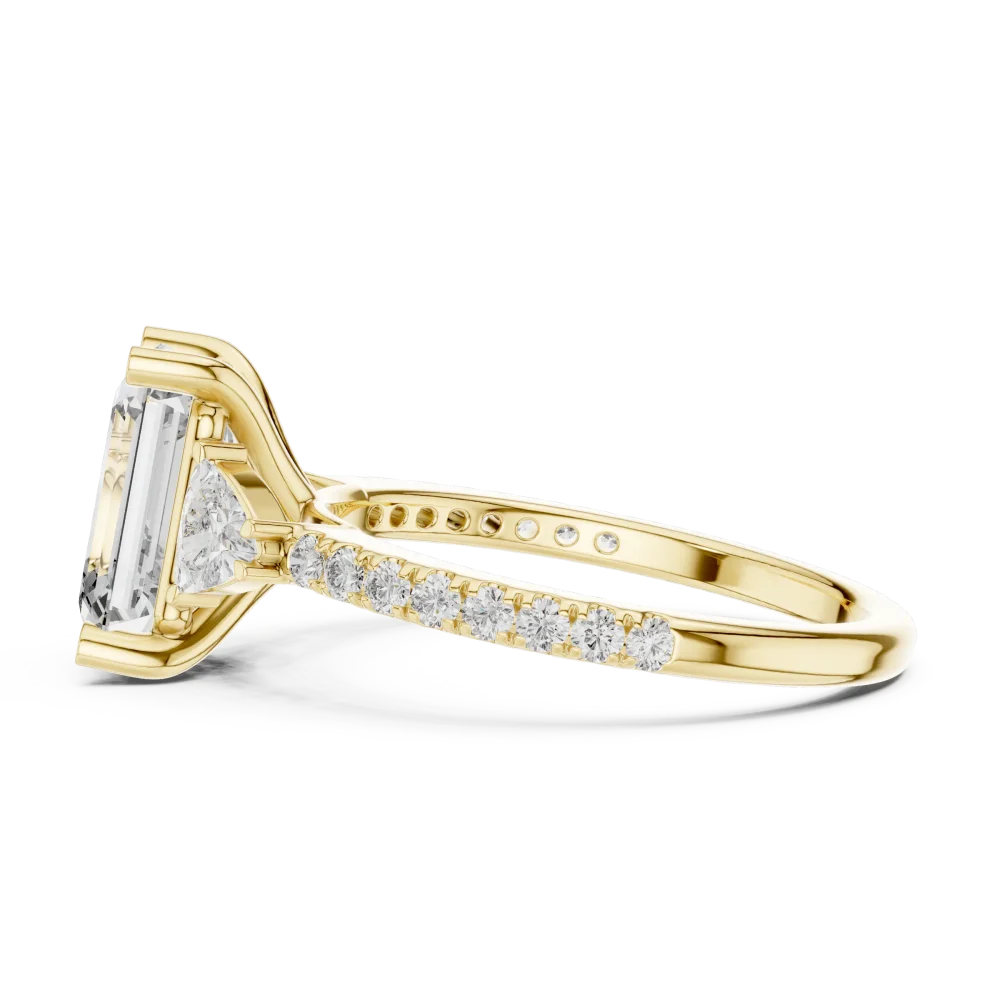 Symmetry Emerald and Trillion Cut Three Stone Solitaire Ring - Image 4