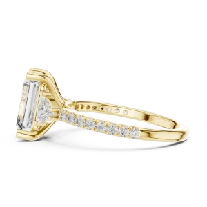 Symmetry Emerald and Trillion Cut Three Stone Solitaire Ring - Image 4