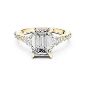 Symmetry Emerald and Trillion Cut Three Stone Solitaire Ring - Image 2