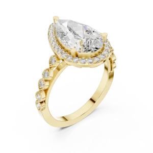 Ethereal Pear Cut Halo Solitaire Ring