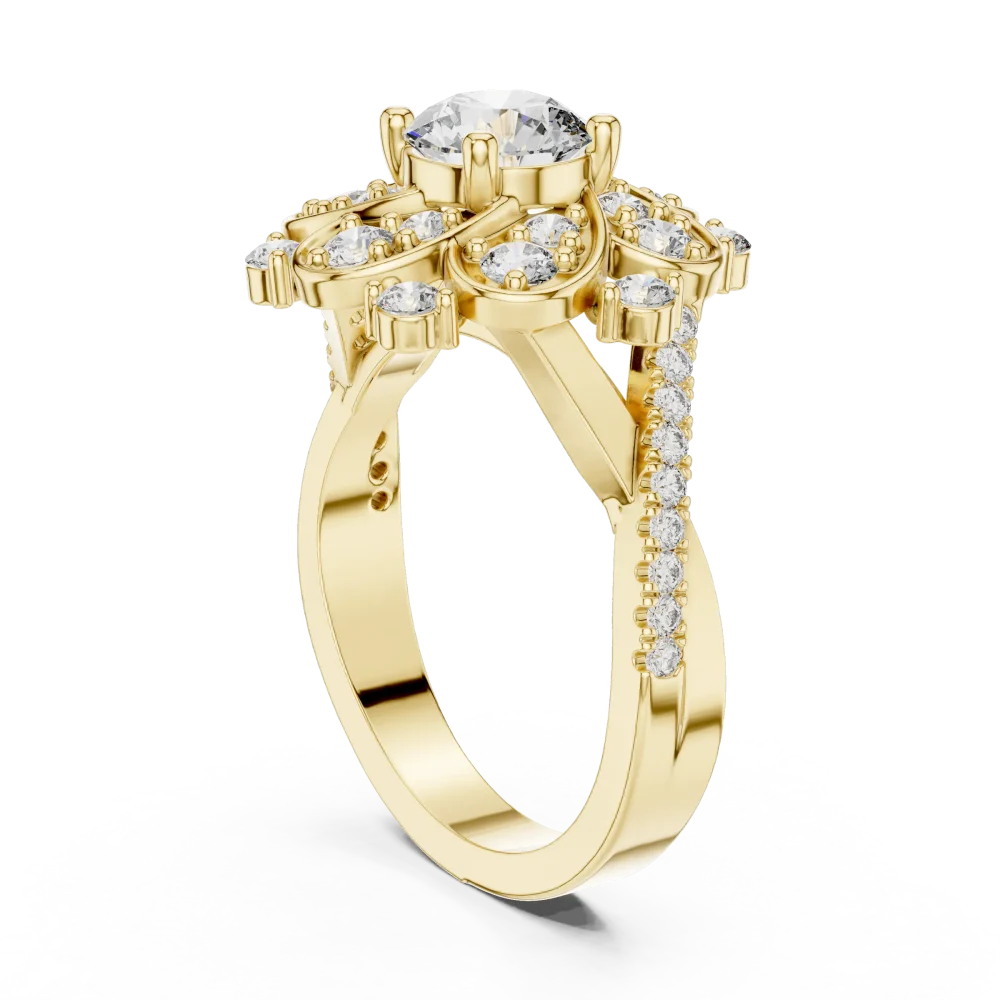 Ethereal Round Brilliant Floral Halo Solitaire Cocktail Ring - Image 3
