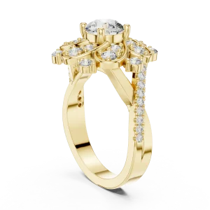 Ethereal Round Brilliant Floral Halo Solitaire Cocktail Ring - Image 3