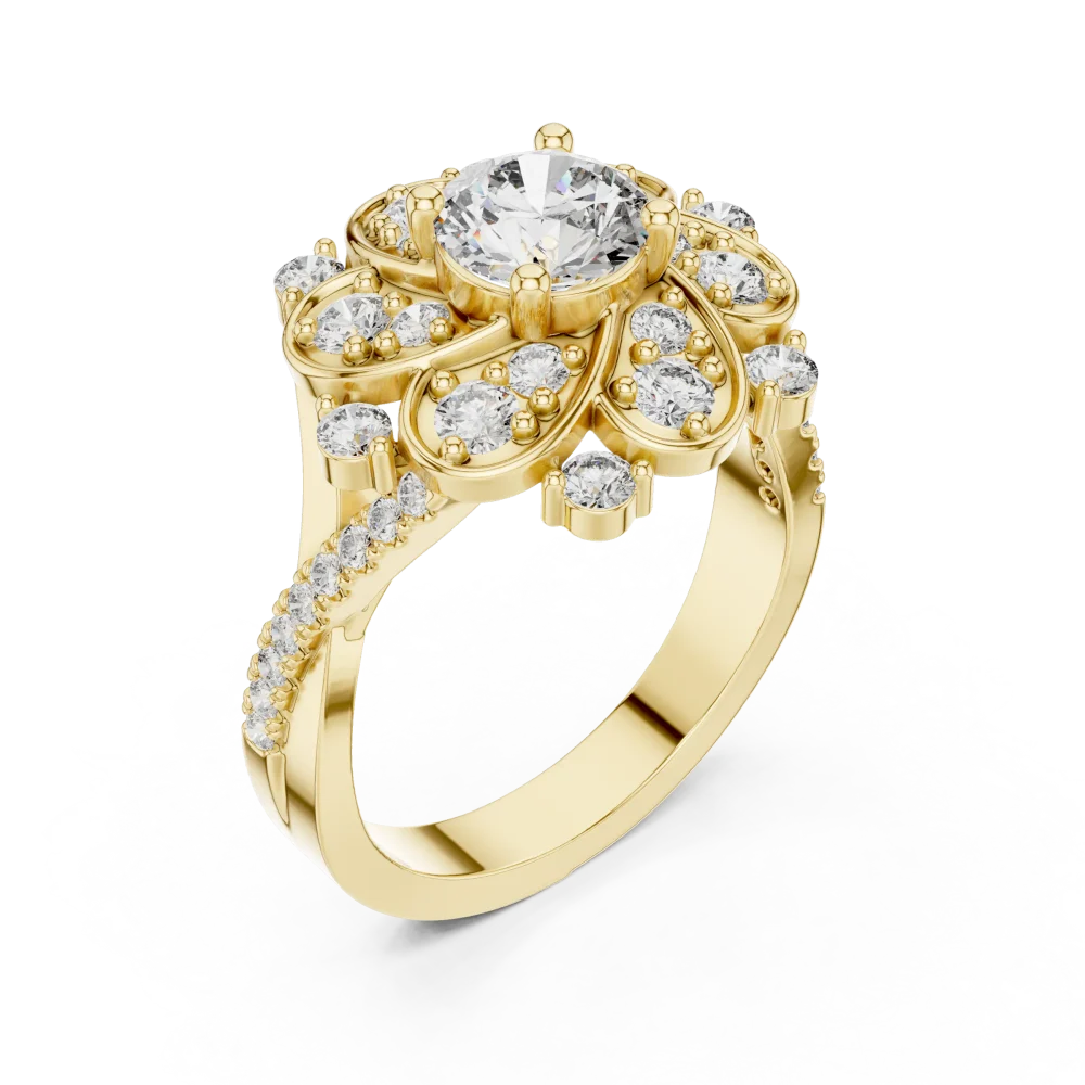 Experience unmatched brilliance with this floral halo solitaire ring. Featuring DIAMEUR lab-grown diamonds, it is the ultimate modern classic. Shop now.