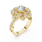 Ethereal Round Brilliant Floral Halo Solitaire Cocktail Ring