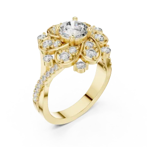 Ethereal Round Brilliant Floral Halo Solitaire Cocktail Ring