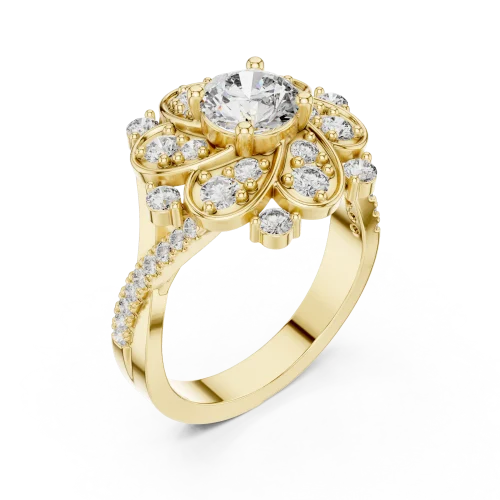 Ethereal Round Brilliant Floral Halo Solitaire Cocktail Ring