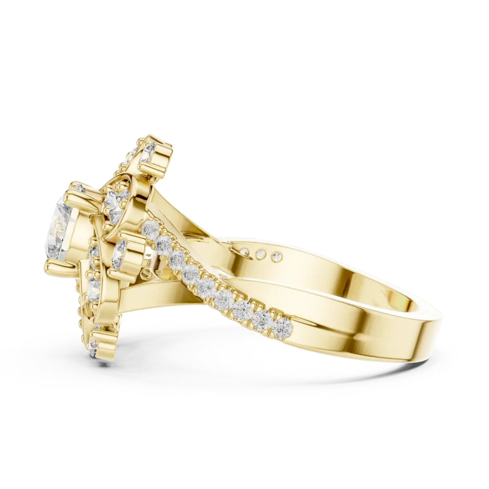 Ethereal Round Brilliant Floral Halo Solitaire Cocktail Ring - Image 4