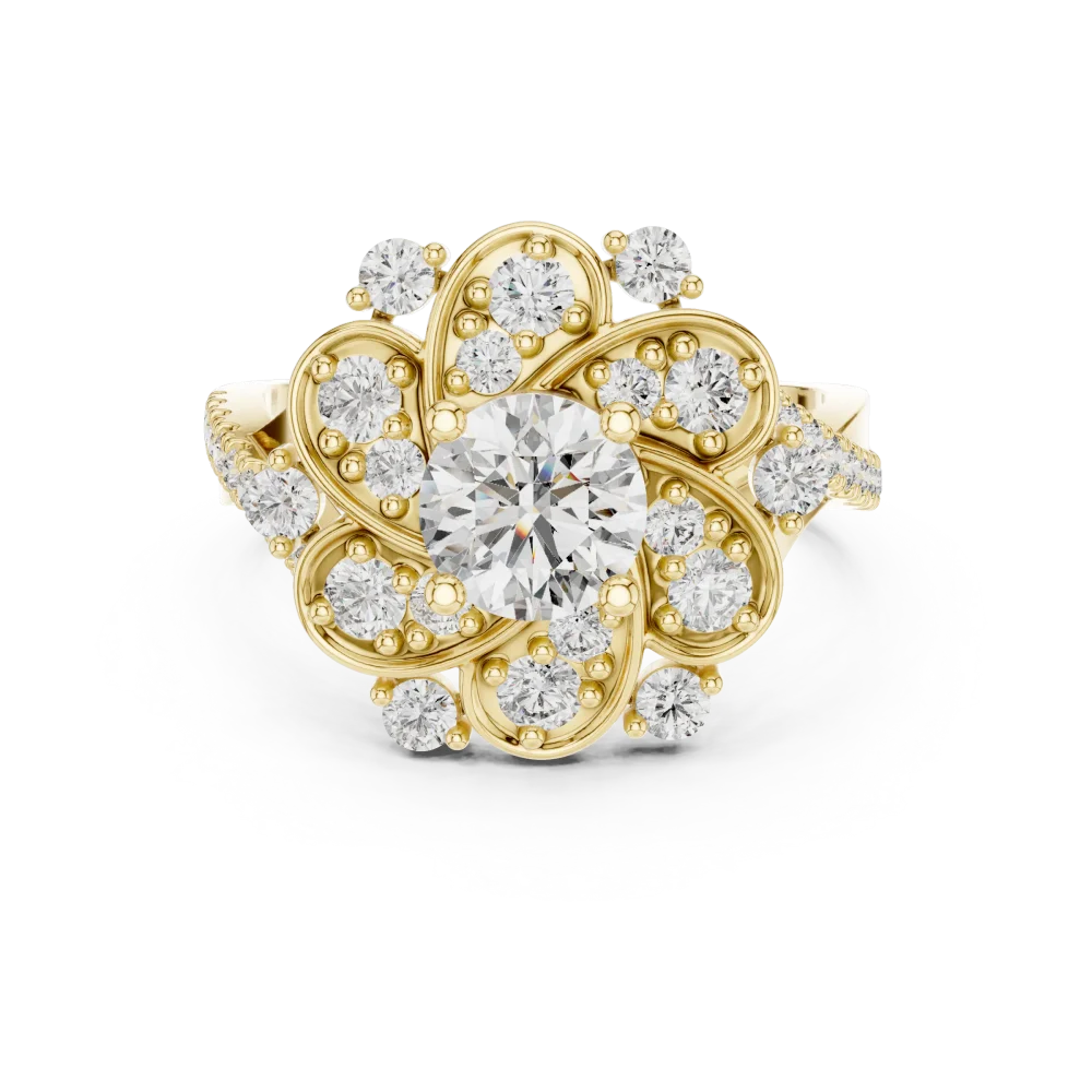 Ethereal Round Brilliant Floral Halo Solitaire Cocktail Ring - Image 2