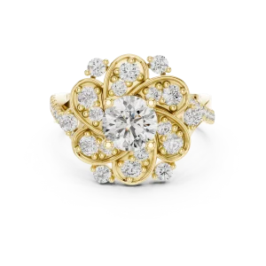 Ethereal Round Brilliant Floral Halo Solitaire Cocktail Ring - Image 2