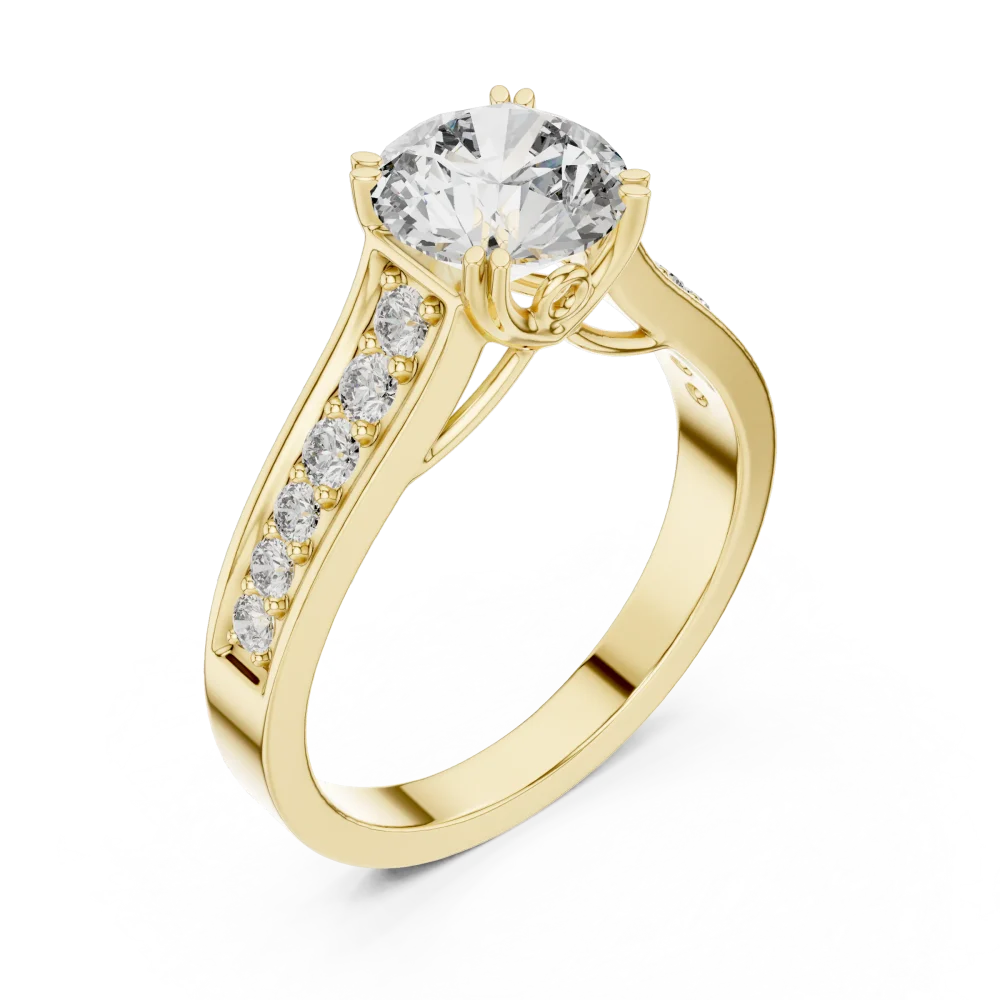 Celebrate your commitment with this brilliant-cut round solitaire ring, featuring a pavé-set shank. Discover sustainable luxury; shop the look now.