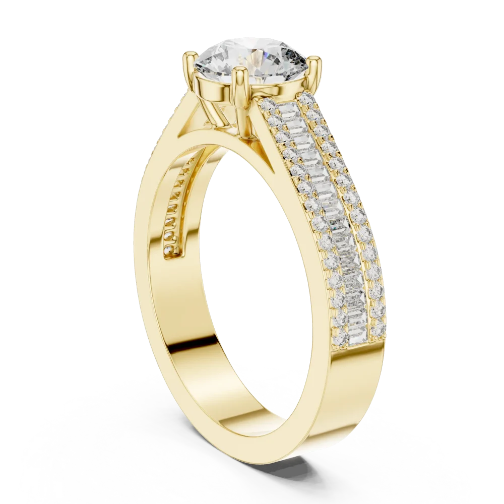 Luminary Round Brilliant Pavé-Set Baguette Solitaire Ring - Image 3