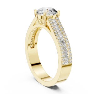 Luminary Round Brilliant Pavé-Set Baguette Solitaire Ring - Image 3