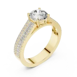 Luminary Round Brilliant Pavé-Set Baguette Solitaire Ring