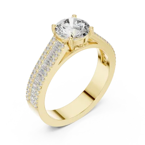 Luminary Round Brilliant Pavé-Set Baguette Solitaire Ring
