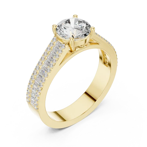 Luminary Round Brilliant Pavé-Set Baguette Solitaire Ring