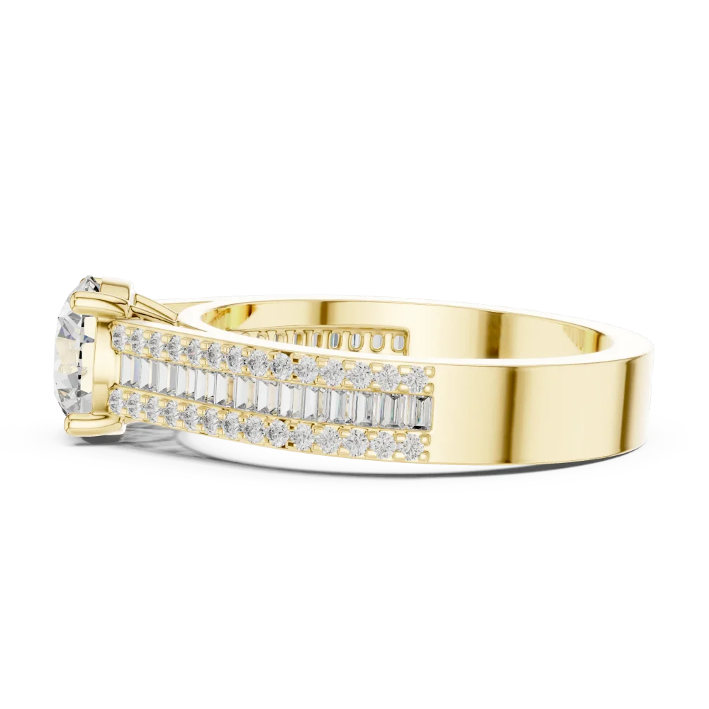 Luminary Round Brilliant Pavé-Set Baguette Solitaire Ring - Image 4