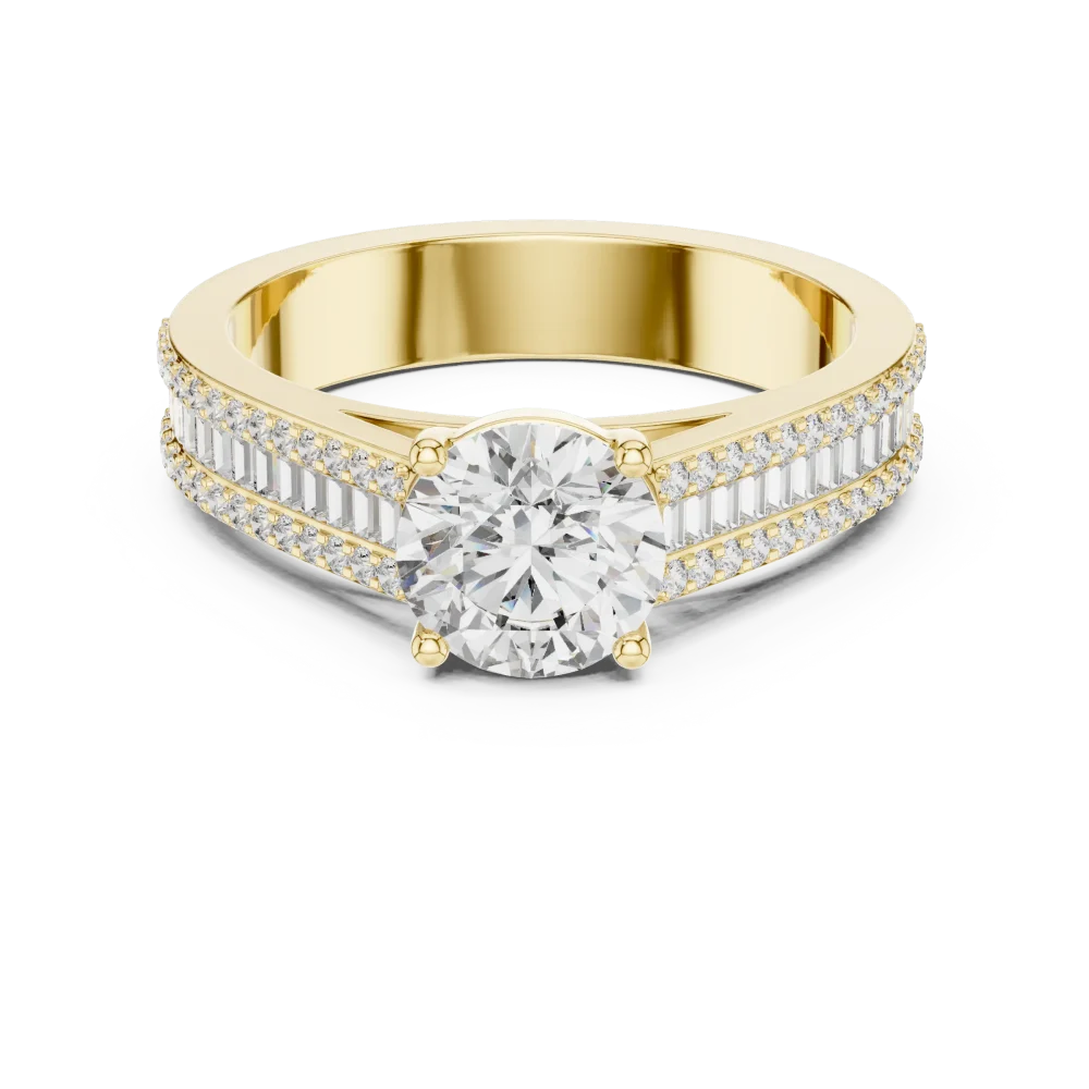 Luminary Round Brilliant Pavé-Set Baguette Solitaire Ring - Image 2