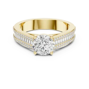 Luminary Round Brilliant Pavé-Set Baguette Solitaire Ring - Image 2