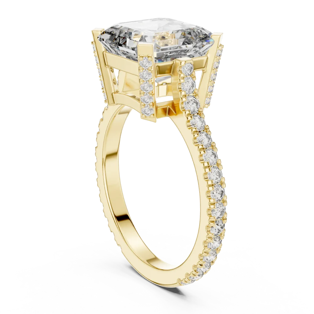 Architectural Emerald Cut Pavé-Set Solitaire Engagement Ring - Image 3