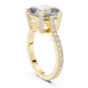 Architectural Emerald Cut Pavé-Set Solitaire Engagement Ring - Image 3