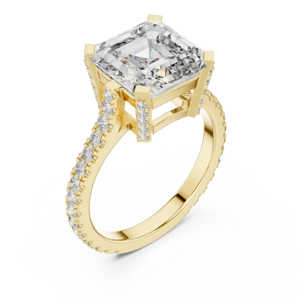 Discover the brilliance of our architectural emerald cut solitaire ring, crafted with fine DIAMEUR diamonds. Elevate your collection today.