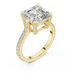 Architectural Emerald Cut Pavé-Set Solitaire Engagement Ring