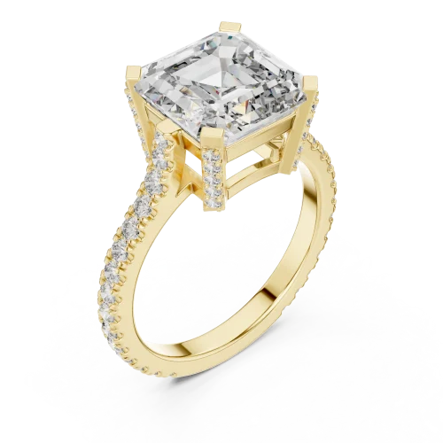 Architectural Emerald Cut Pavé-Set Solitaire Engagement Ring