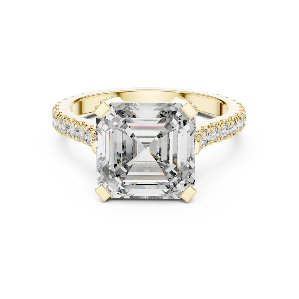 Architectural Emerald Cut Pavé-Set Solitaire Engagement Ring - Image 2