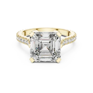 Architectural Emerald Cut Pavé-Set Solitaire Engagement Ring - Image 2