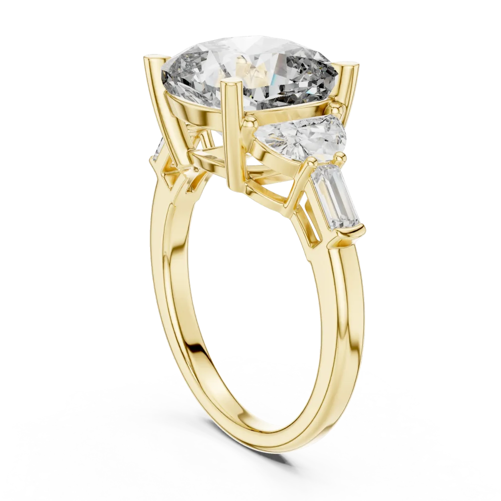 Symmetry Cushion and Pear Three-Stone Architectural Ring - Image 3