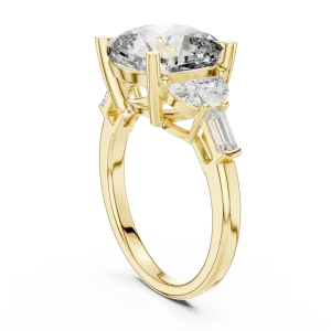 Symmetry Cushion and Pear Three-Stone Architectural Ring - Image 3