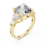 Symmetry Cushion and Pear Three-Stone Architectural Ring