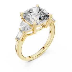 Symmetry Cushion and Pear Three-Stone Architectural Ring