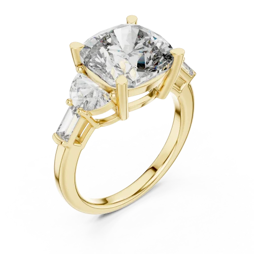 Symmetry Cushion and Pear Three-Stone Architectural Ring