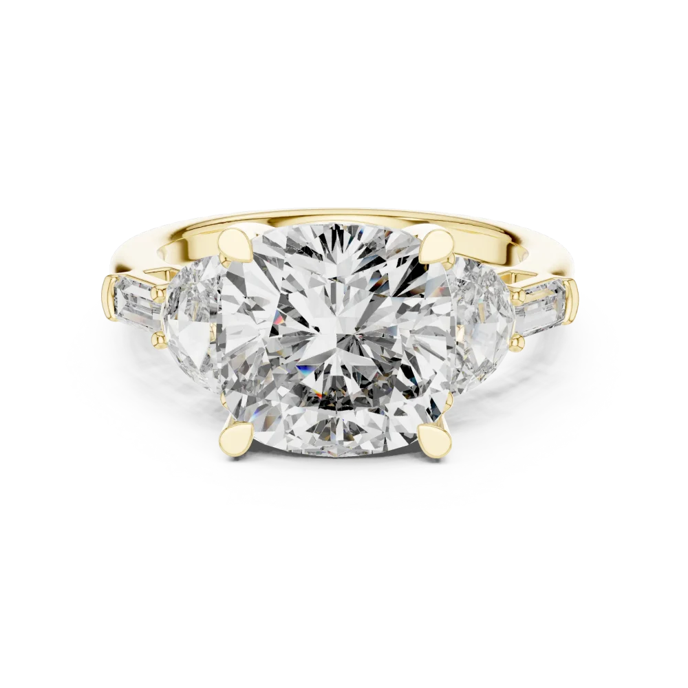 Symmetry Cushion and Pear Three-Stone Architectural Ring - Image 2