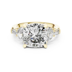 Symmetry Cushion and Pear Three-Stone Architectural Ring - Image 2