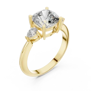 Ethereal Cushion and Pear Three Stone Engagement Ring