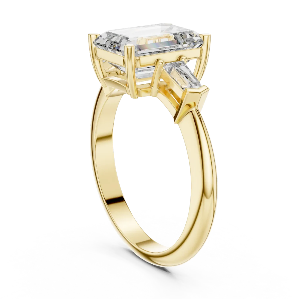 Symmetry Emerald and Baguette Three Stone Solitaire Ring - Image 3