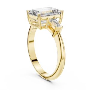 Symmetry Emerald and Baguette Three Stone Solitaire Ring - Image 3