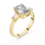 Symmetry Emerald and Baguette Three Stone Solitaire Ring
