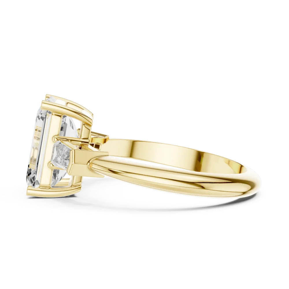 Symmetry Emerald and Baguette Three Stone Solitaire Ring - Image 4
