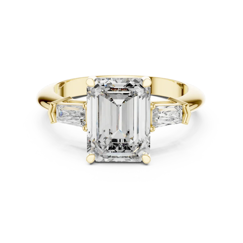Symmetry Emerald and Baguette Three Stone Solitaire Ring - Image 2