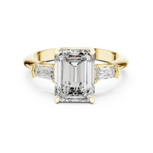 Symmetry Emerald and Baguette Three Stone Solitaire Ring - Image 2