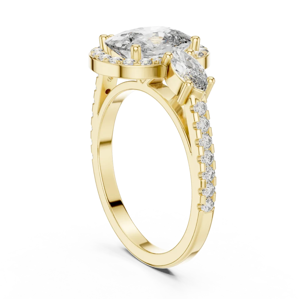 Ethereal Cushion Luminary Three Stone Halo Solitaire Ring - Image 3