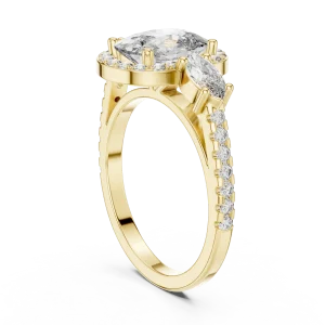 Ethereal Cushion Luminary Three Stone Halo Solitaire Ring - Image 3